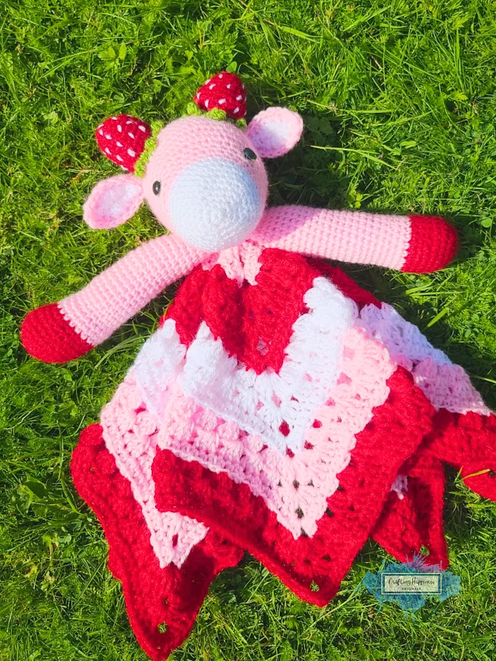 Strawberry Cow Lovey Crochet Pattern Baby Comforter Blanket PDF Pattern - Crafting Happiness product image (1)