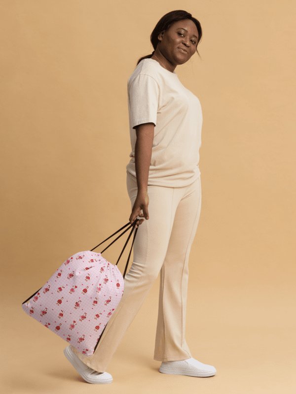 Pink coquette Valentine Goose Gym Drawstring Bag. product image (3)