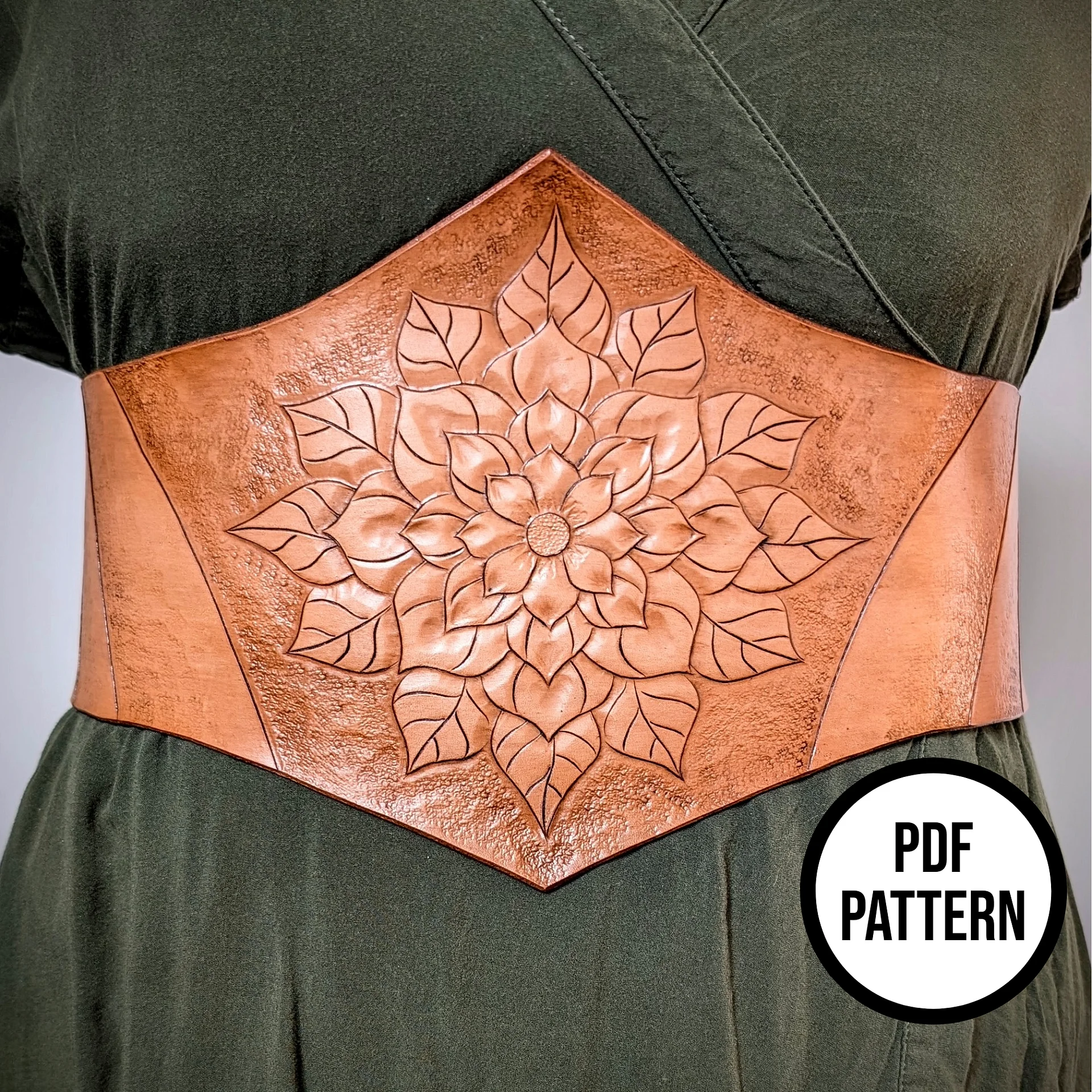 Leather Corset Belt with Flowers - PDF Pattern for Leathercraft product image (1)