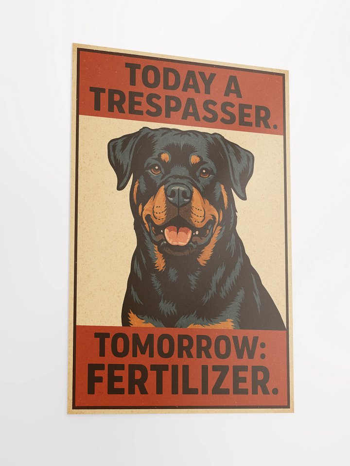 Rottweiler - Today A Trespasser. Tomorrow: Fertilizer. Poster product image (6)