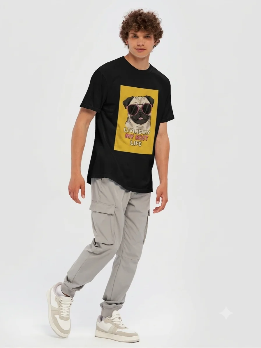 Men’s Pug Living My Best Life T-Shirt – Funny Dog Sunglasses Design product image (2)