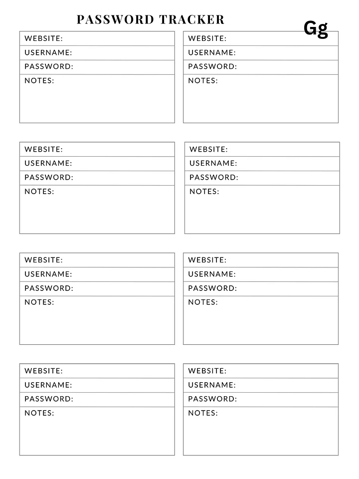 "Account Access Logbook" "Digital Password Tracker: Organized and Secure" "Personal Internet Password Keeper" product image (1)