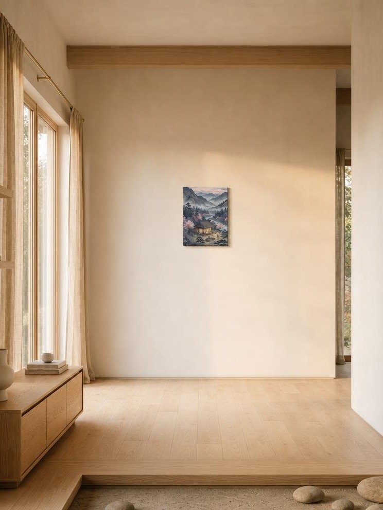 Peaceful Mountain Retreat Cherry Blossom Canvas - Japandi Wall Art product image (2)