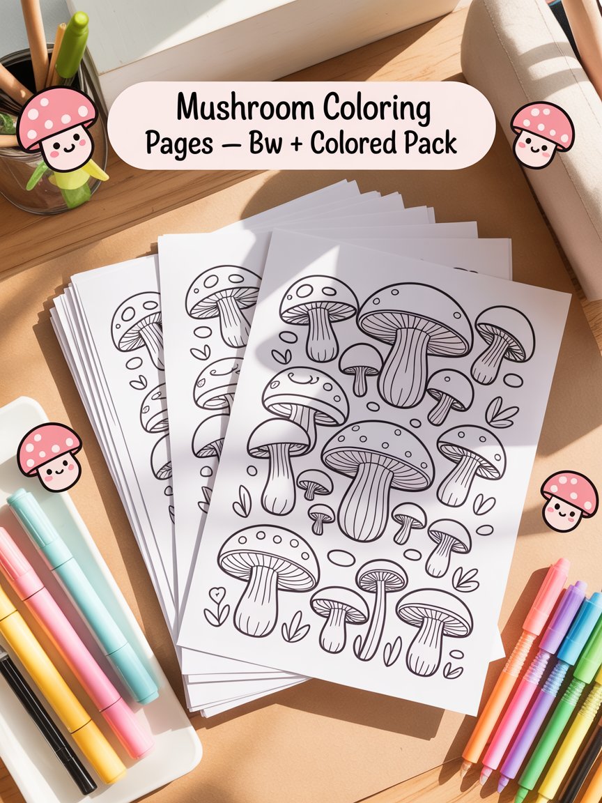 Cute Mushroom Coloring Pages product image (1)