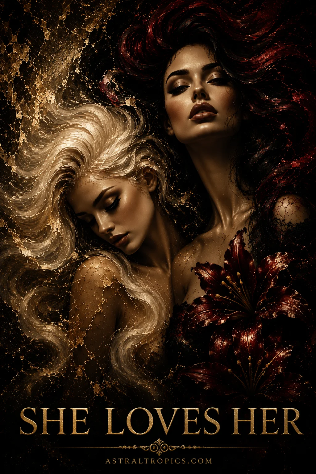 She Loves Her Poster, Romantic Sapphic Wall Art, Lesbian Love Gift, Feminine Gothic Art Print, 10x10 Poster product image (1)