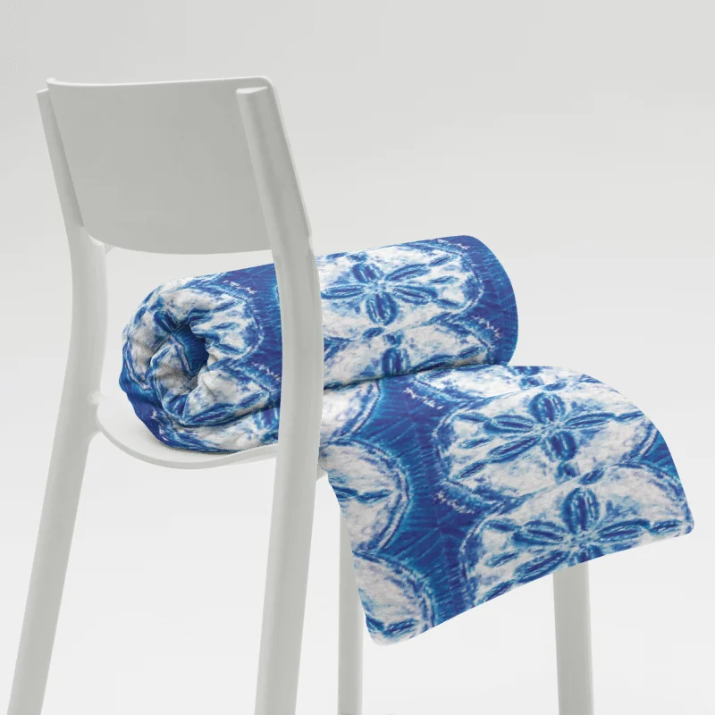 Sand Dollar Tie-Dye Throw Blanket | Coastal Blue & White Cozy Blanket | by Monique Faella Designs™ product image (2)