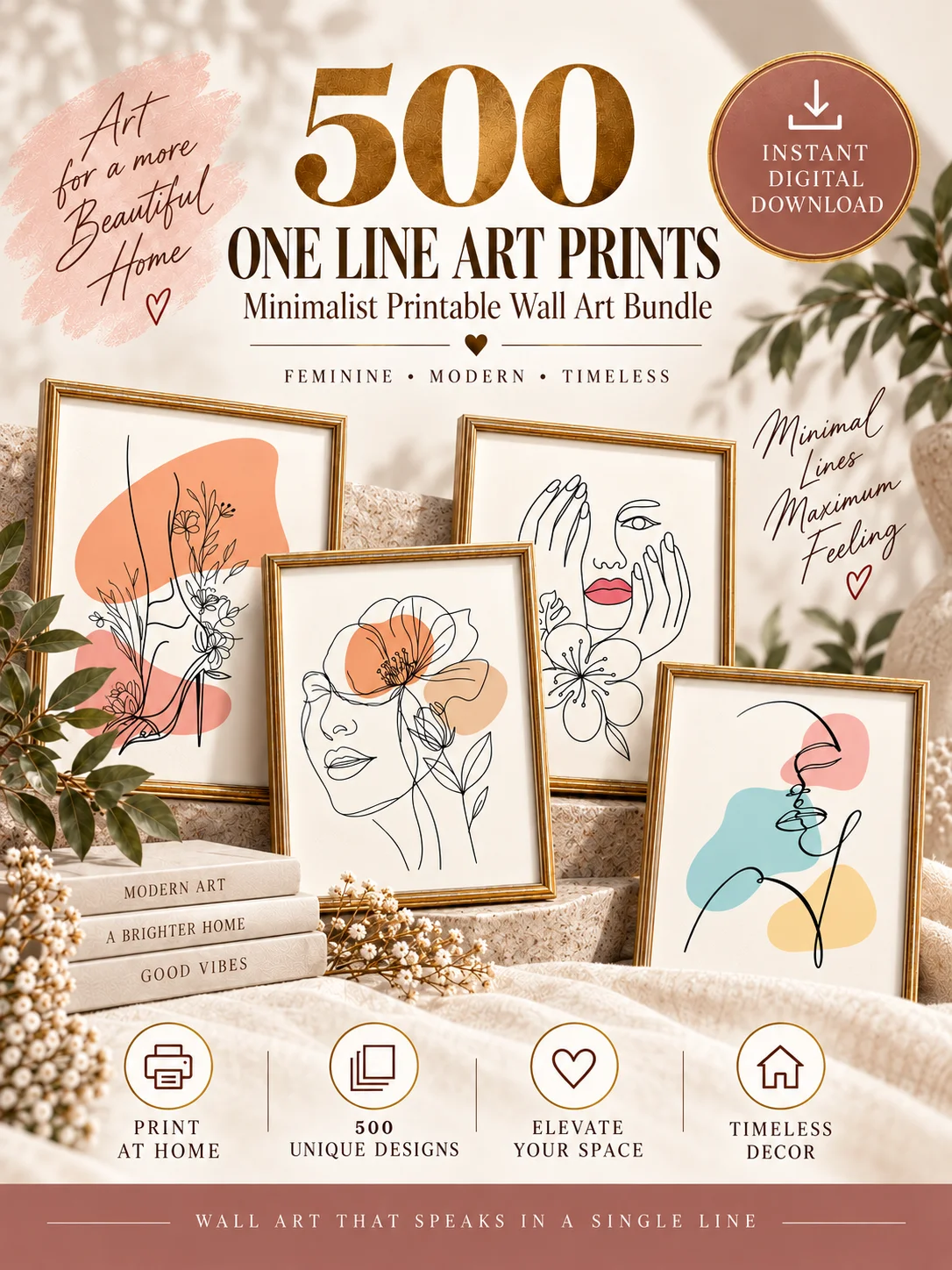 500 One Line Art Prints Bundle, Minimalist Woman Wall Decor, Feminine Body Drawings product image (1)