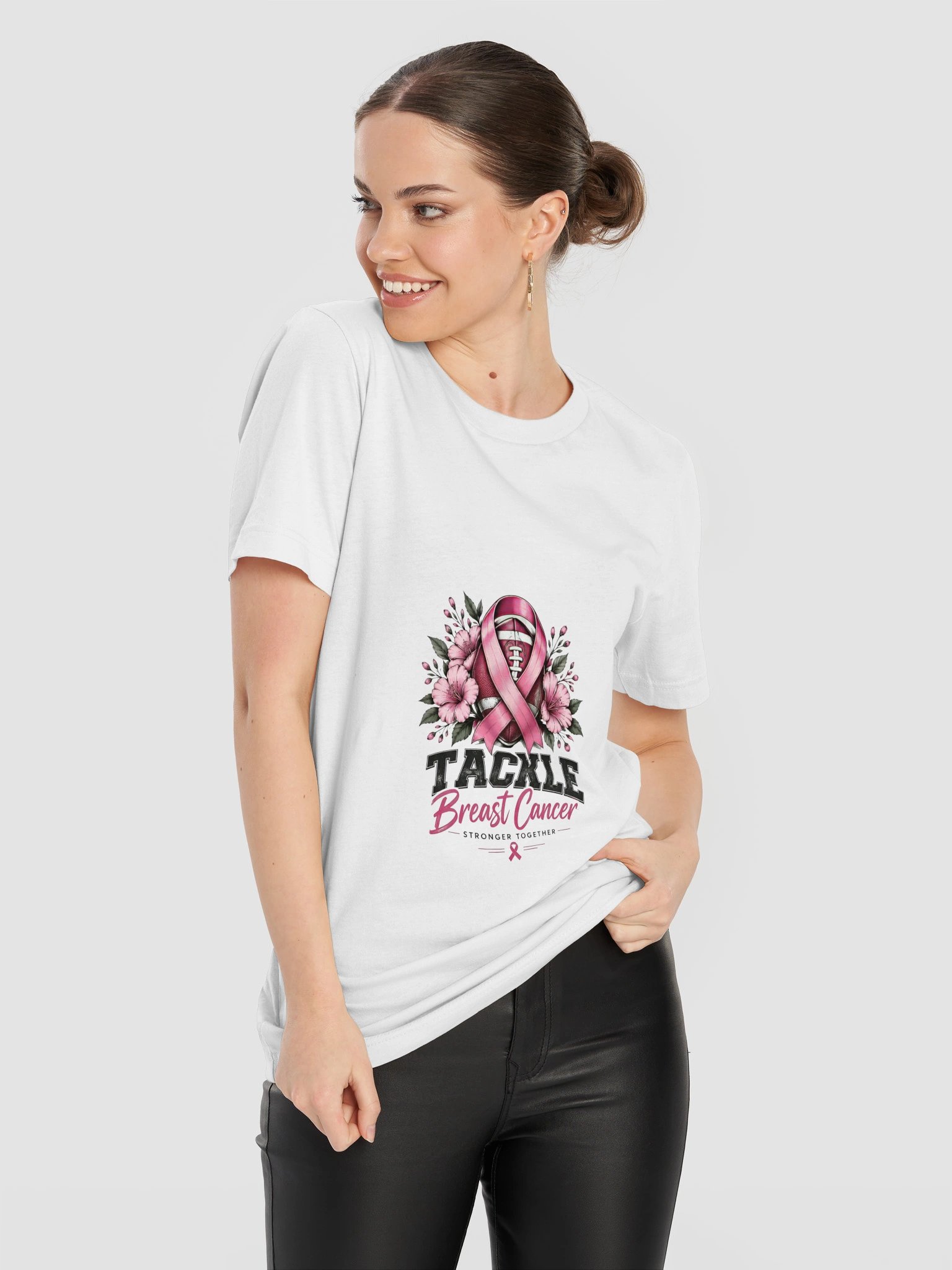 Stronger Together Floral Pink Ribbon Shirt Breast Cancer Awareness Tee product image (2)