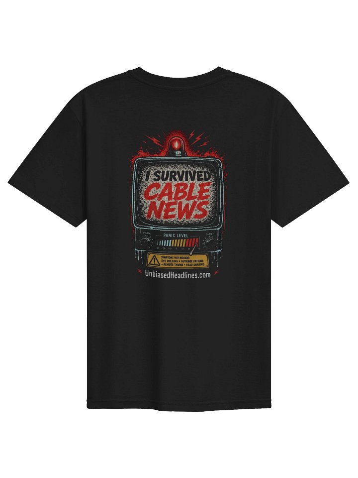 I Survived Cable News TV Panic-Meter Tee - Back Print with Pocket Logo product image (1)