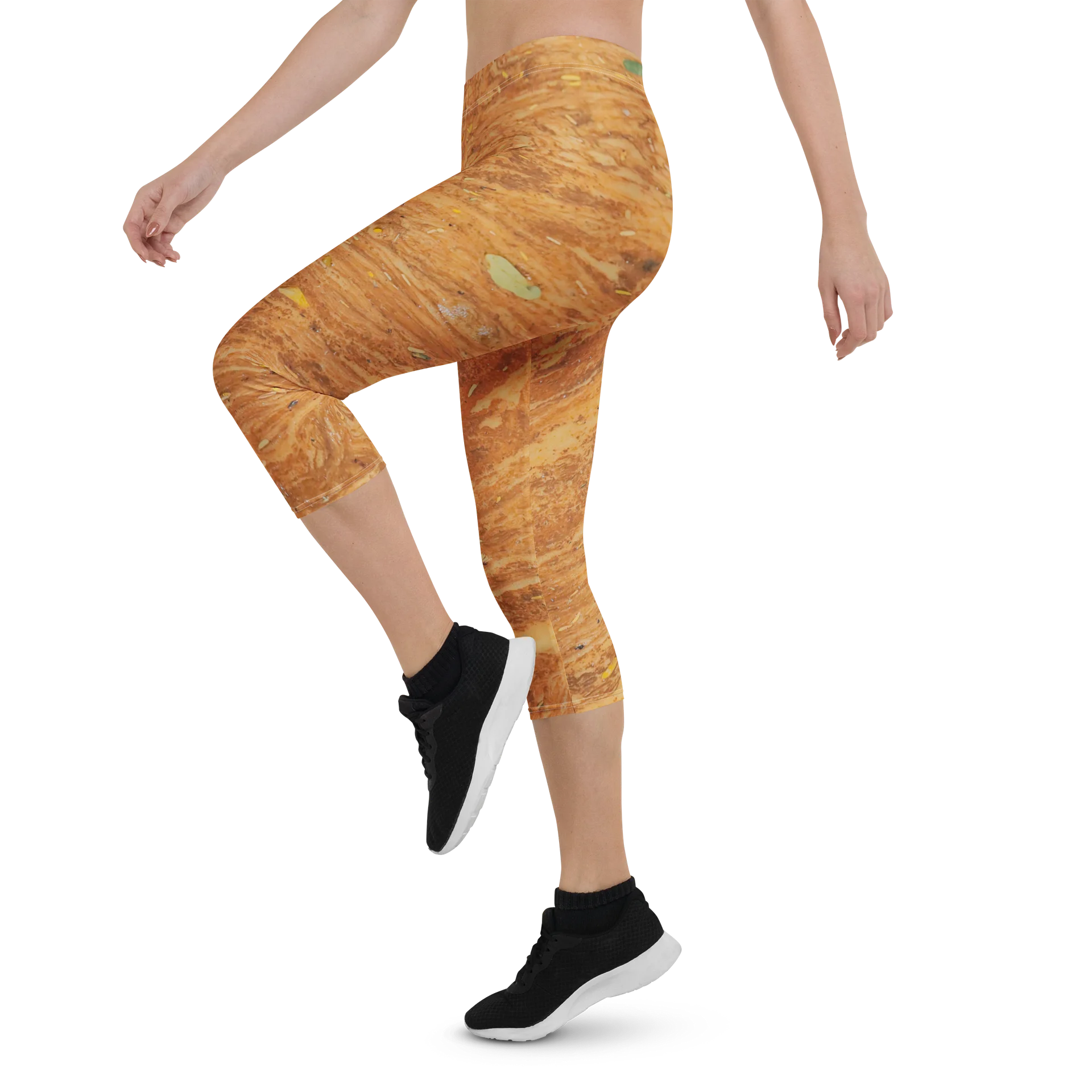 Terracotta Tea: All-Over Print Warm Rust & Leaf High-Waisted Yoga Capris product image (4)