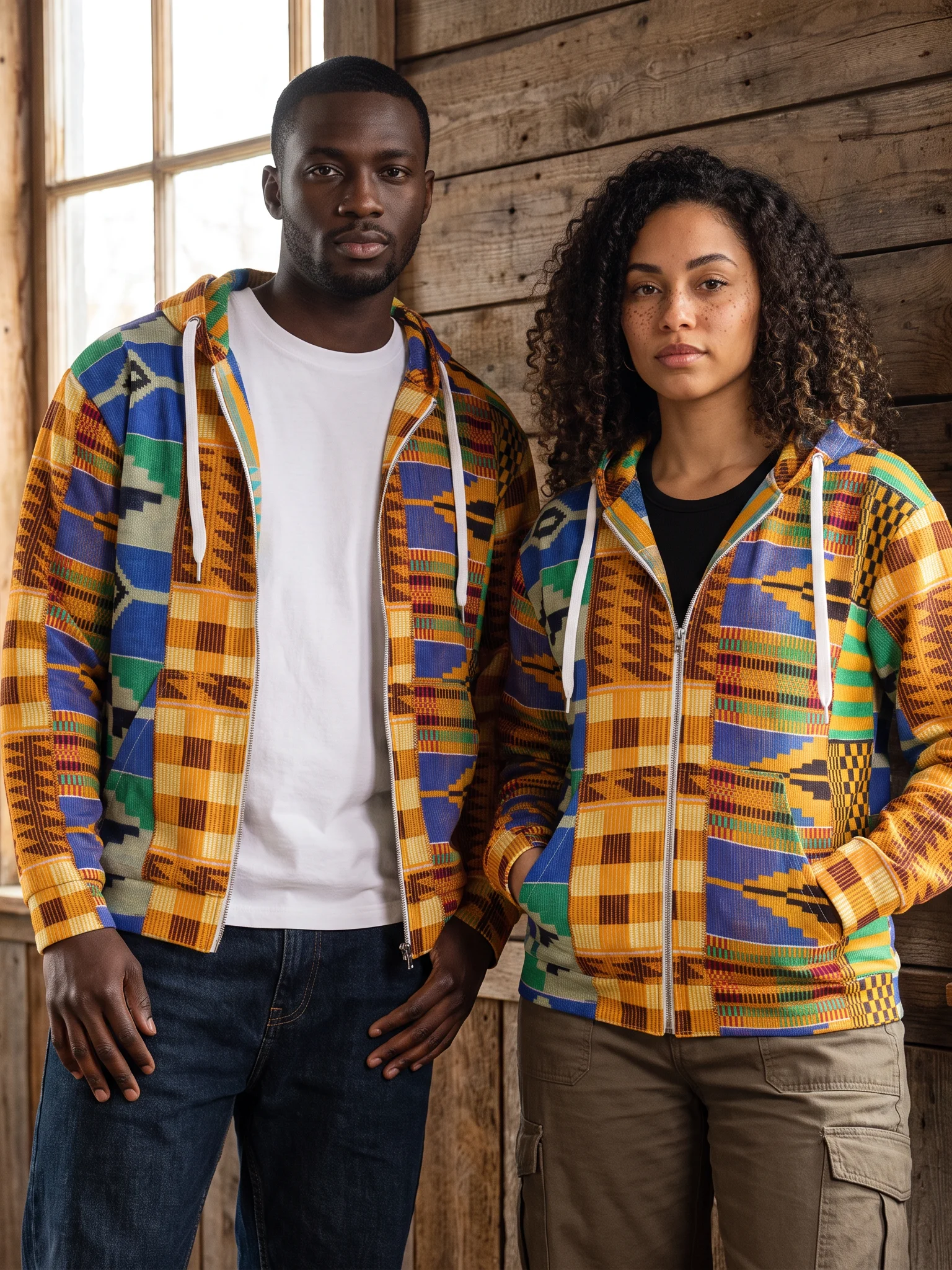 Kente patch zip hoodie-Unisex product image (4)