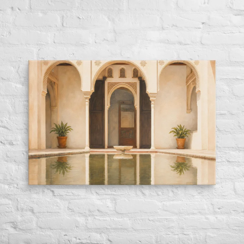 Andalusian Courtyard Wall Art - Alhambra Inspired Neutral Beige Islamic Interior Decor product image (30)