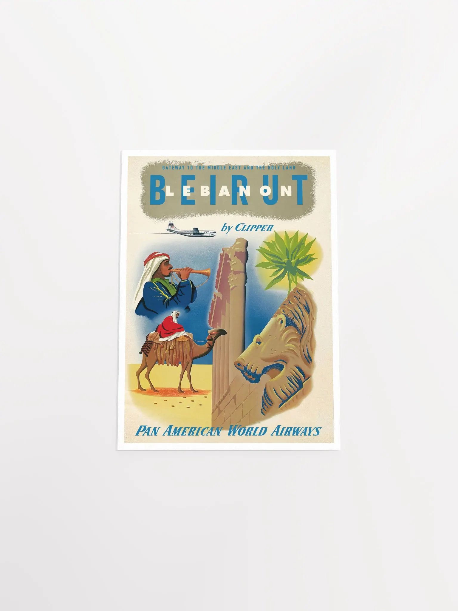 Pan American: Beirut - Lebanon by Clipper, 1950s — retro vintage travel poster, retro travel art, retro travel wall art product image (9)