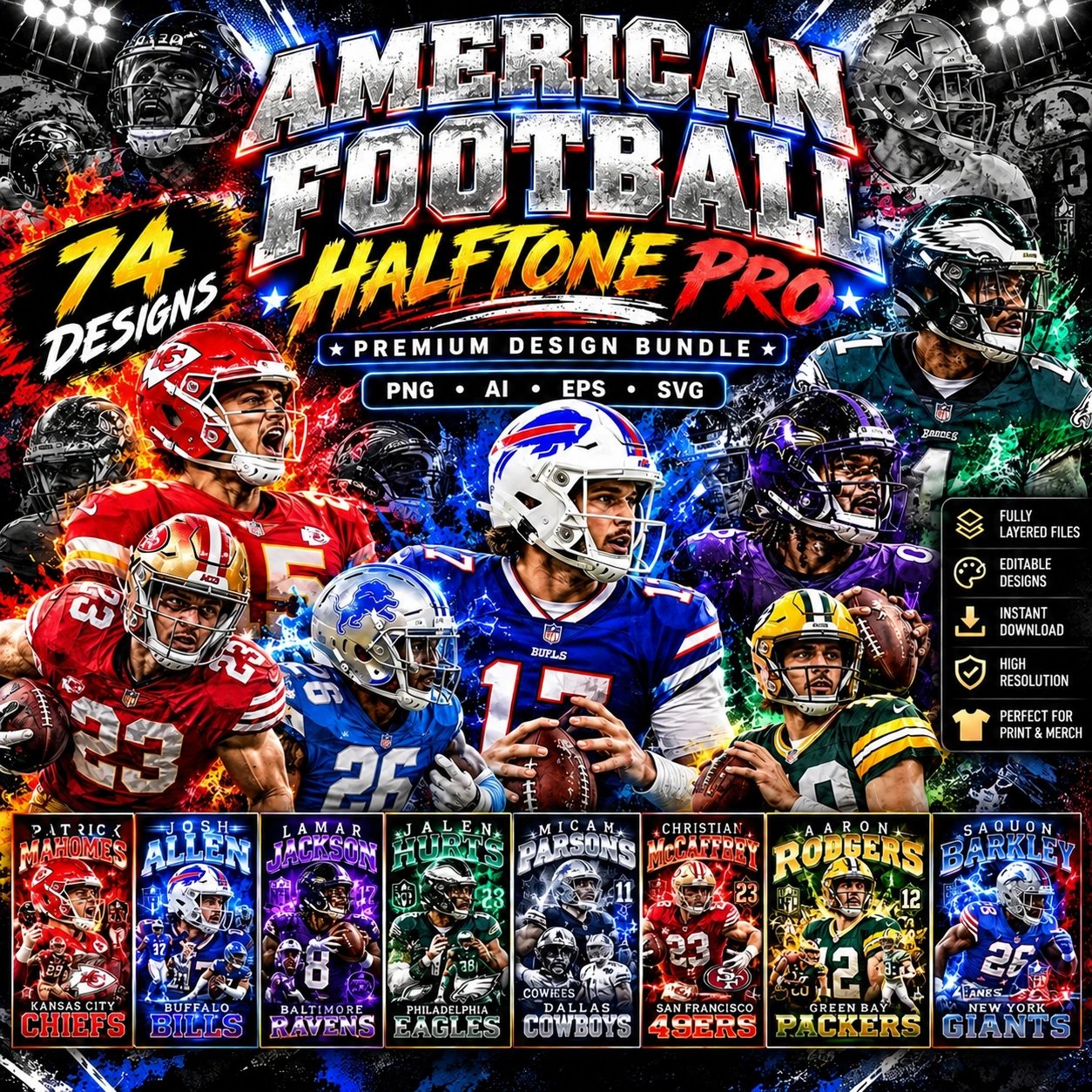 74 Football Designs for Dark Shirts product image (1)