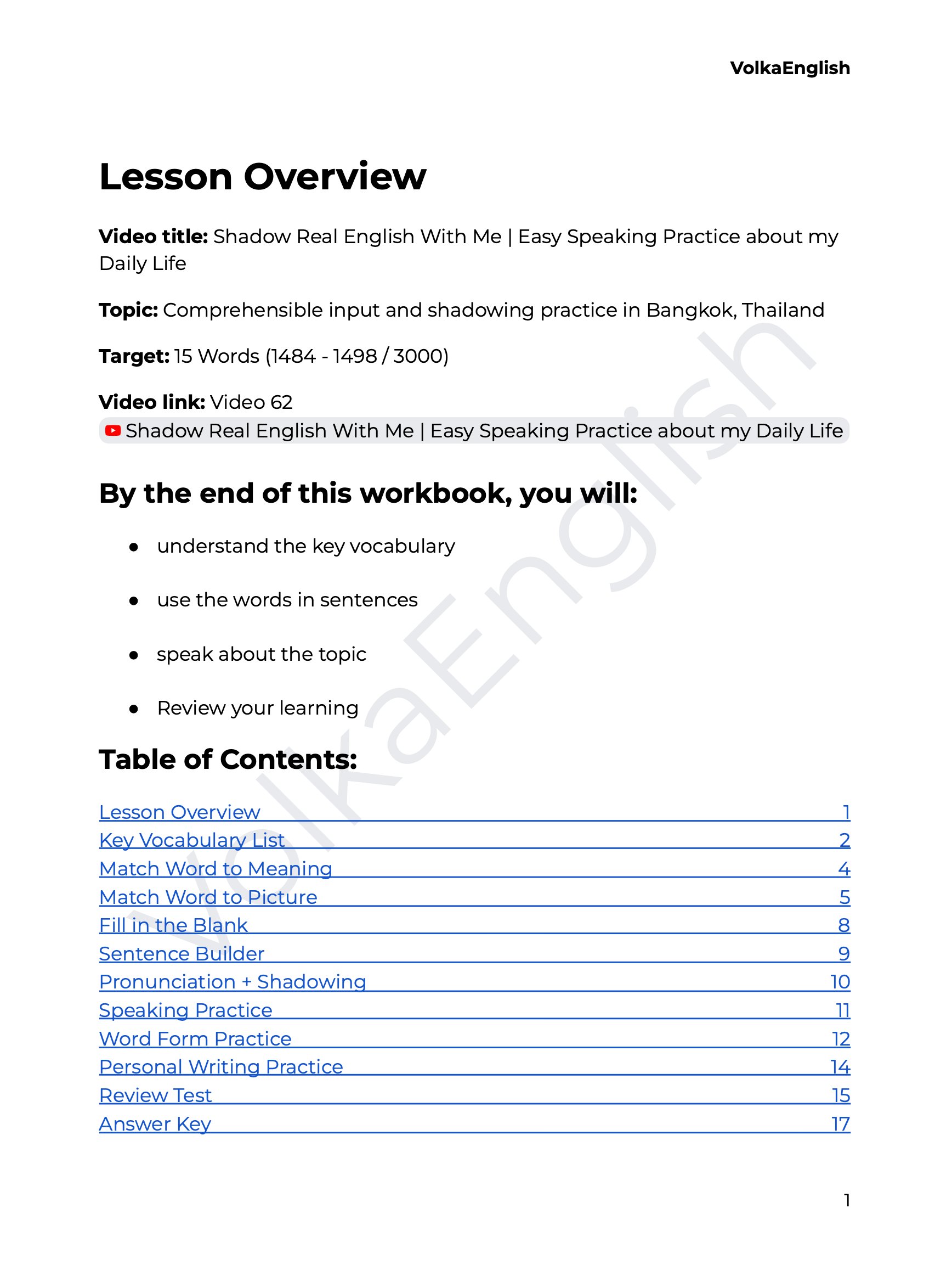 Shadow Real English With Me | Easy Speaking Practice about my Daily Life - Video 62 Study Pack product image (2)