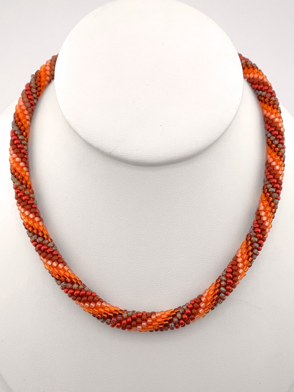 Orange and Red Bead Crochet Spiral Necklace product image (1)