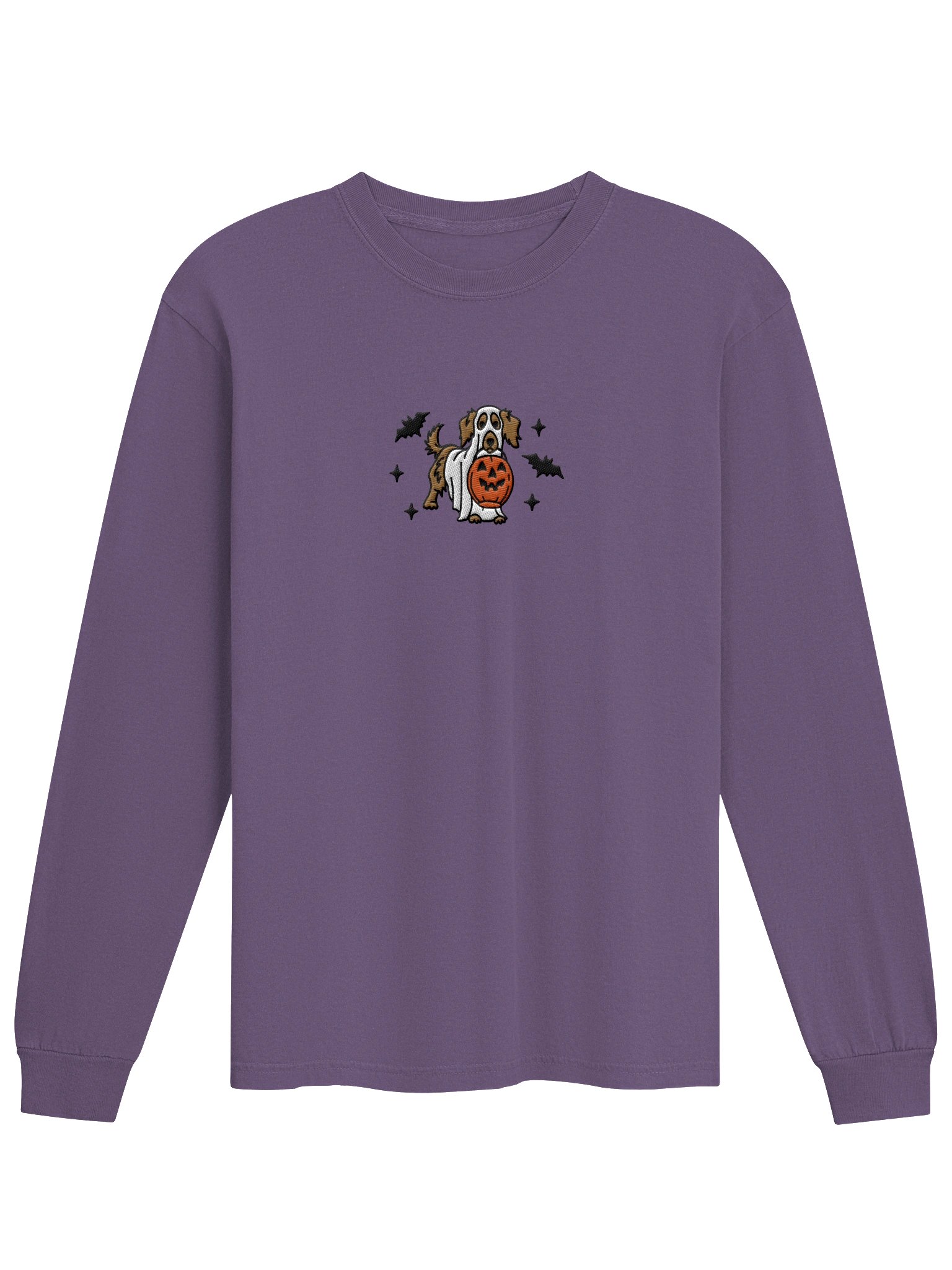 Halloween Longhaired Dachshund(Brown) Embroidered Long-sleeved T-Shirt product image (4)