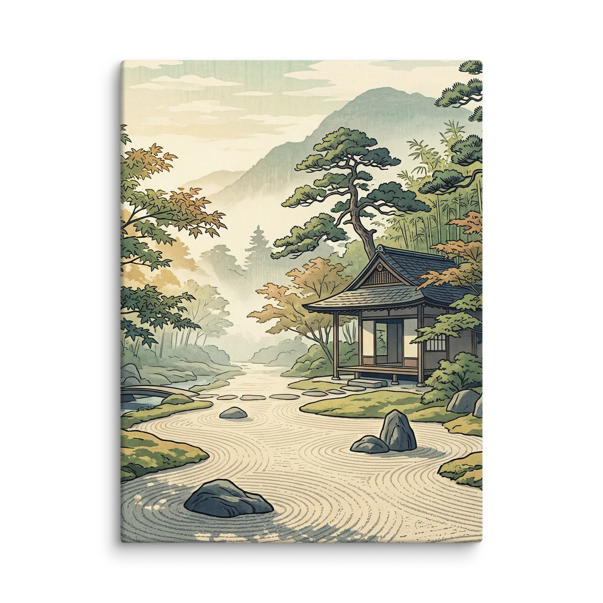 Tranquil Japanese Garden Teahouse Canvas - Japandi Wall Art product image (1)