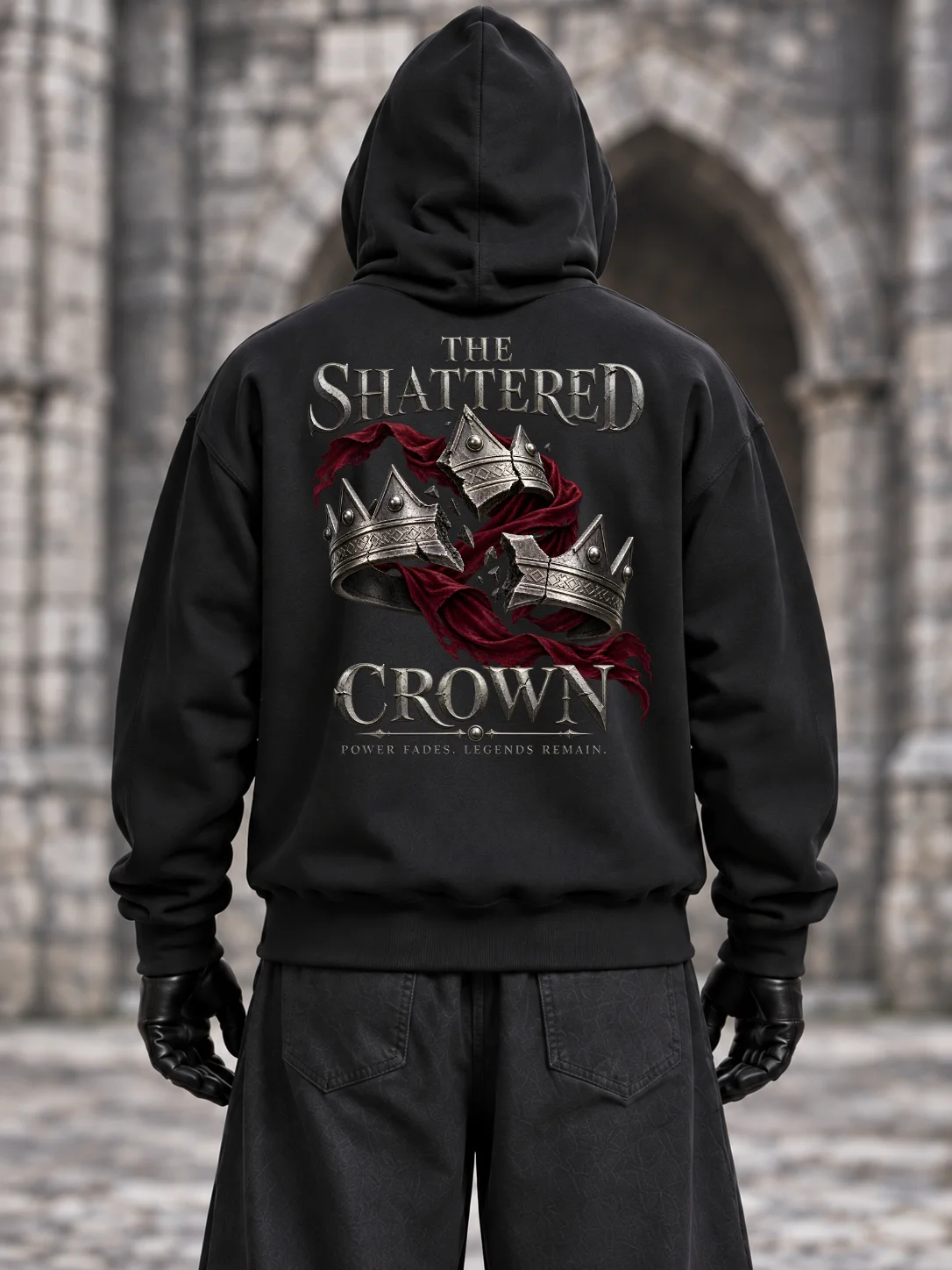 The Shattered Crown Hoodie – Silver & Crimson Dark Fantasy Design product image (1)
