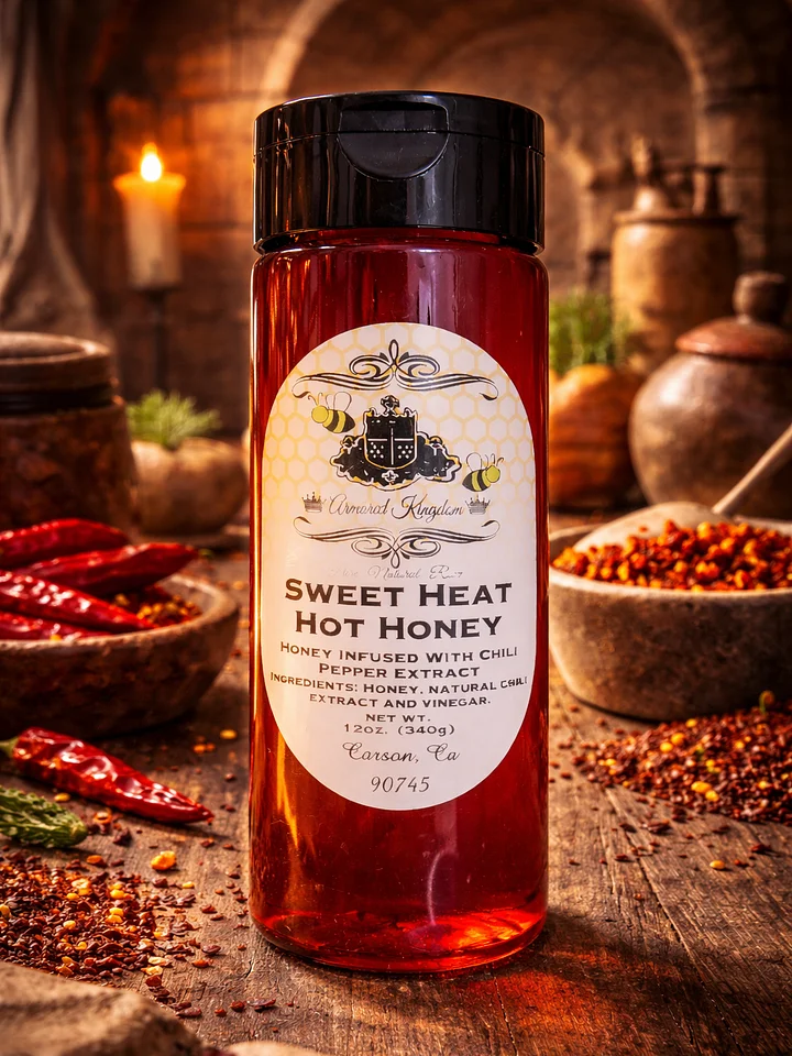The Armored Kingdom Premium Sweet Heat Hot Honey(12oz)-Sweet & Spicy-Bold Flavor-Rich Taste product image (1)