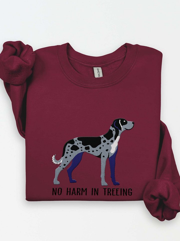 No Harm in Treeing Sweatshirt (Embroidered) of a Catahoula Leopard Dog(Blue Leopard) product image (1)