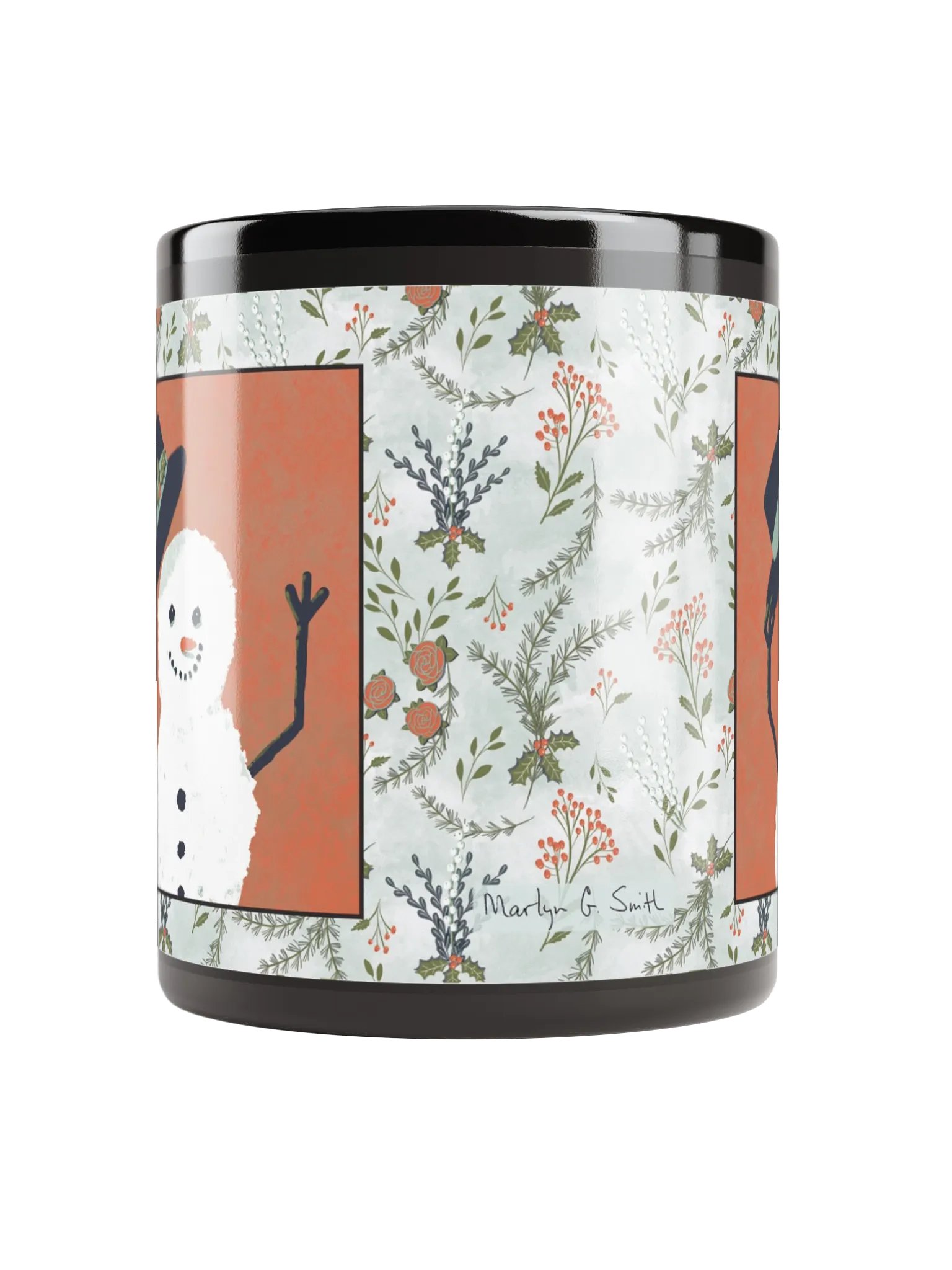 “Snowman Hello” Coffee-Tea-Cocoa Ceramic Mug - Black product image (5)