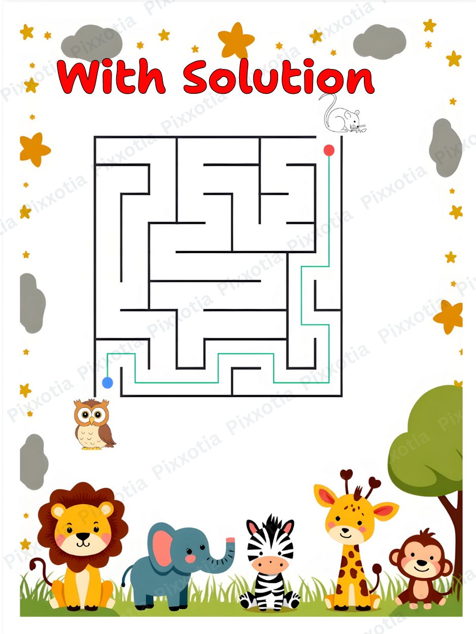 Maze Book (PDF) 50 Pages Including Solution Printable Book Easy Level - 1 product image (5)