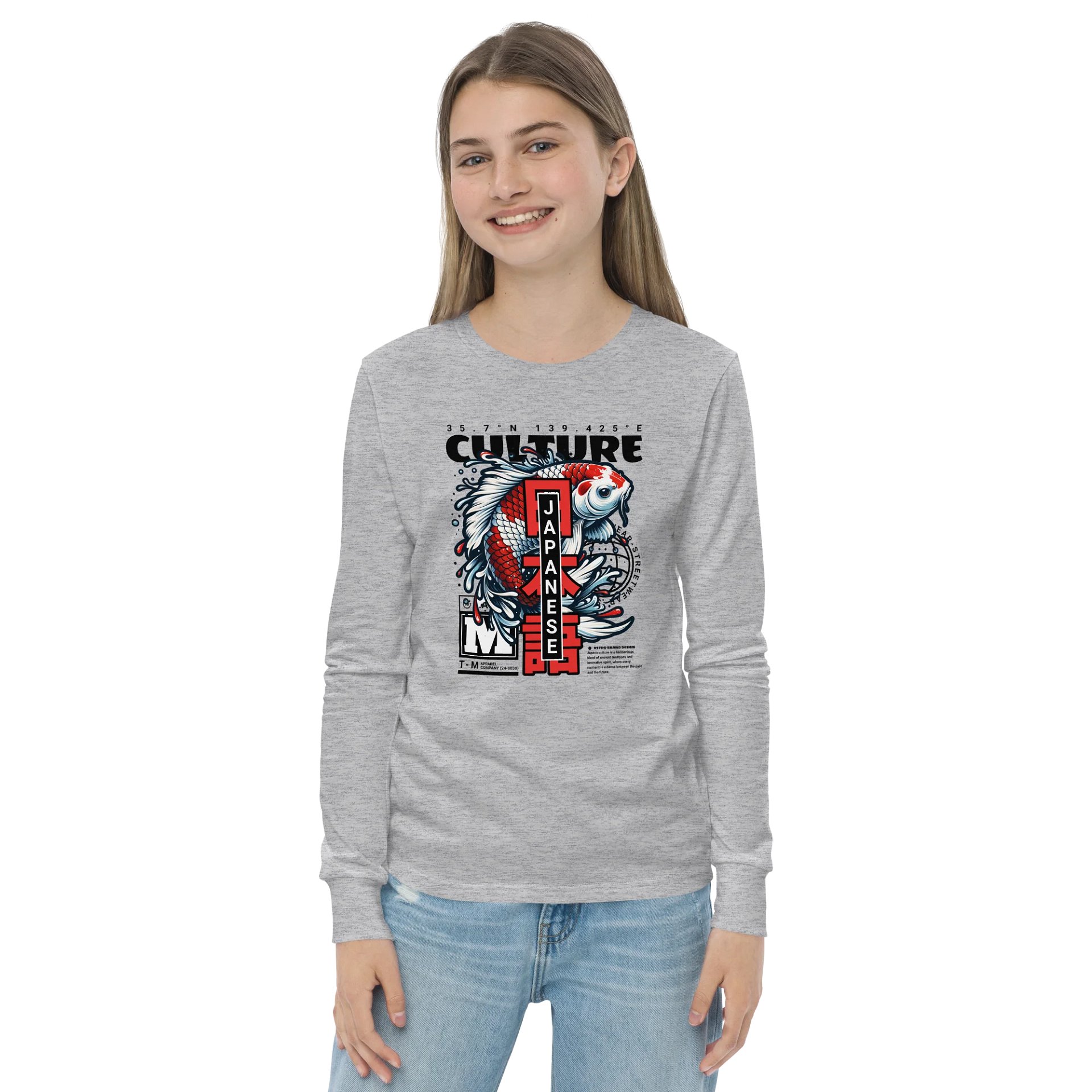 Trendy Koi Splash Long Sleeve Tee for Japanese Youth Fashion product image (2)
