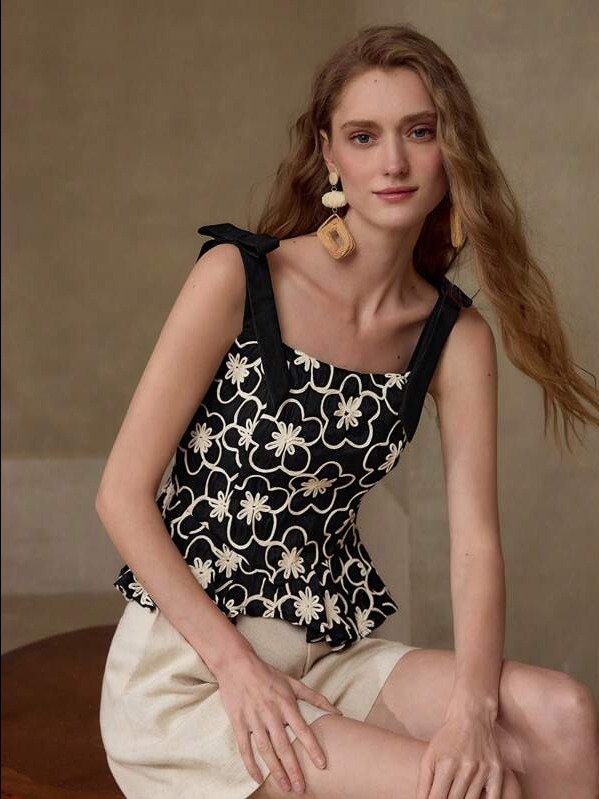 PREMIUM FLORAL EMBROIDERY PEPLUM TANK TOP product image (1)