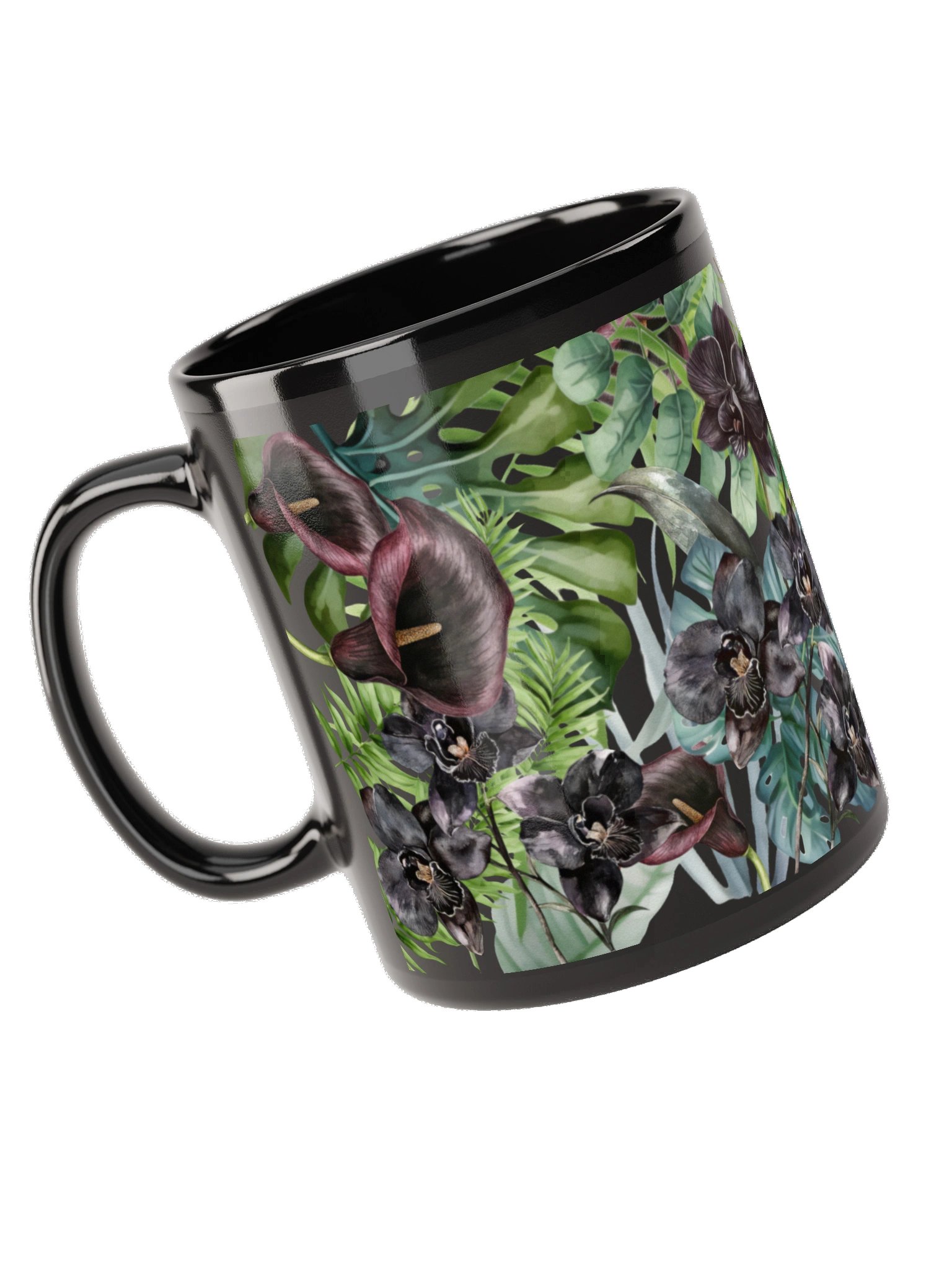 Midnight Forest Noir Black Ceramic Mug | Dark Botanical Floral Coffee Cup product image (9)