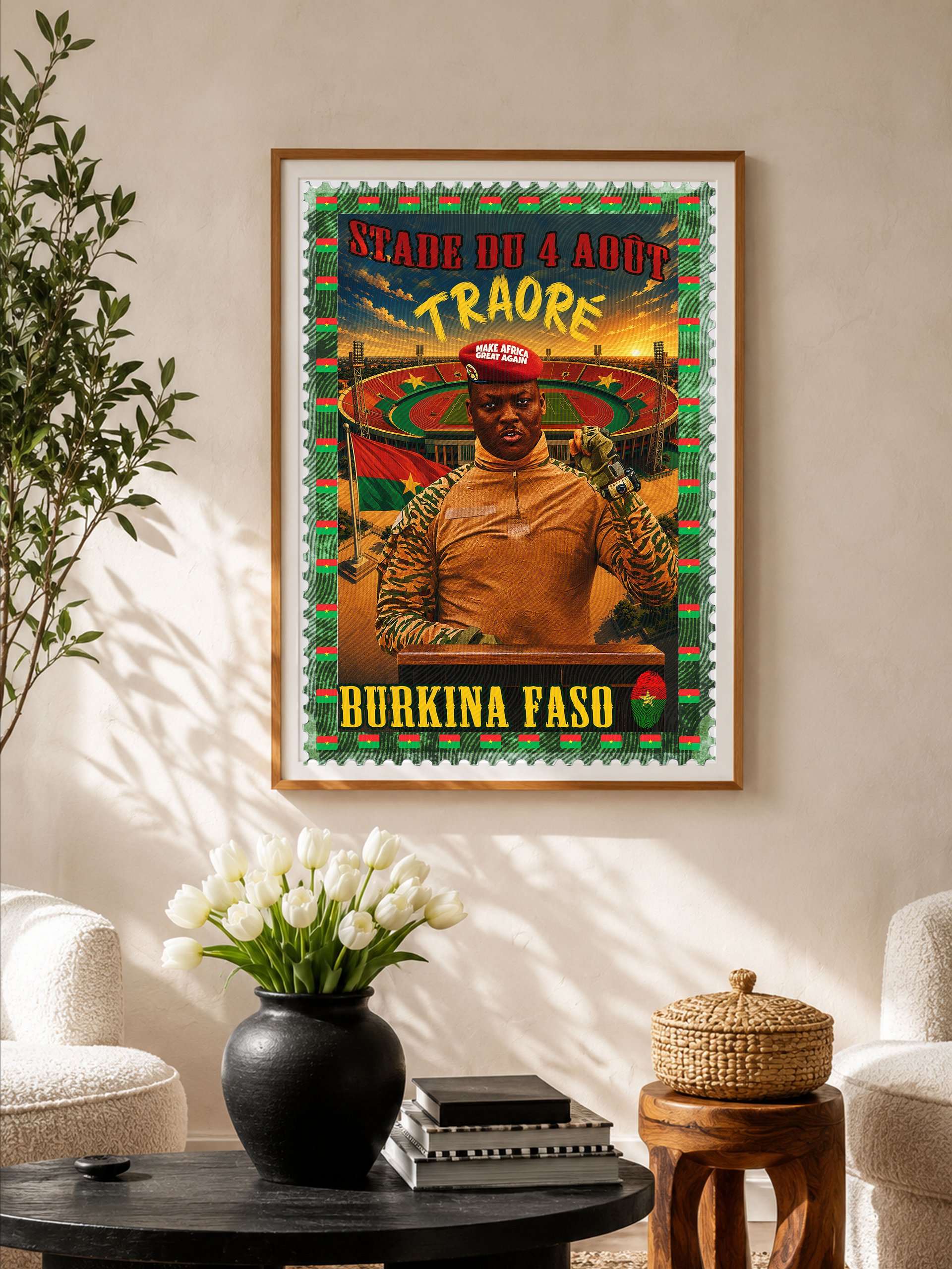 Ibrahim Traoré Vintage Postage Stamp Poster | Stade du 4-Août Burkina Faso Pan-African Wall Art product image (1)