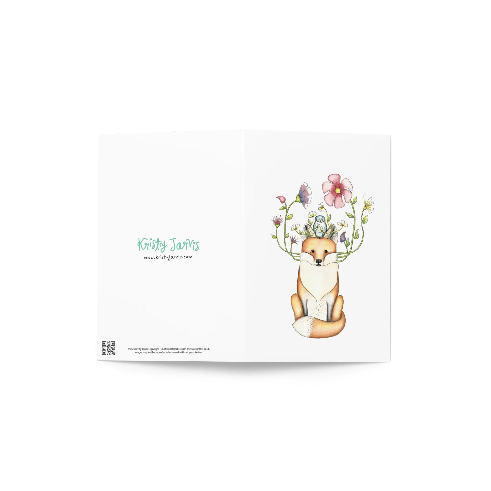Watercolor Fox with Flowers Greeting Card product image (2)