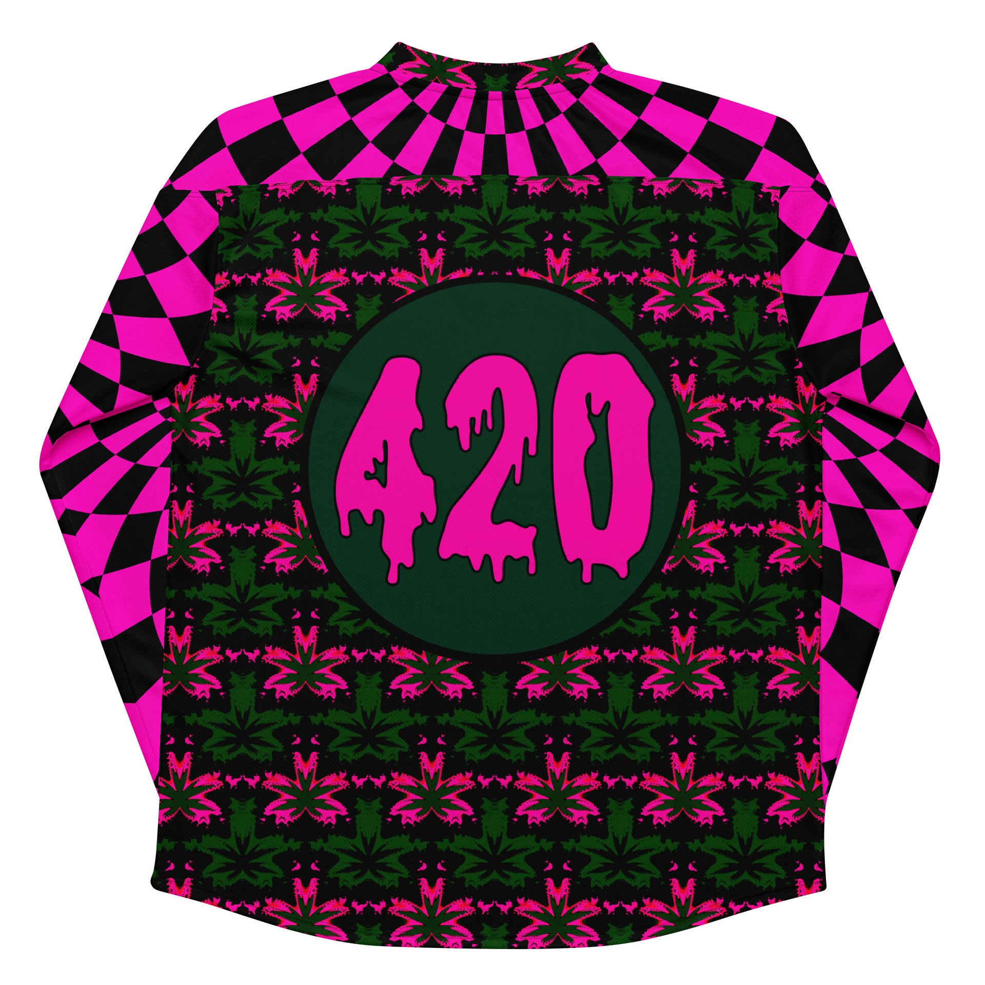 Trippy 420 Rave Hockey Jersey, Psychedelic Cannabis Festival Shirt, Neon Retro Stoner Fashion, Pot Leaf EDM Clothes, Pink Weed Checkers Top product image (2)