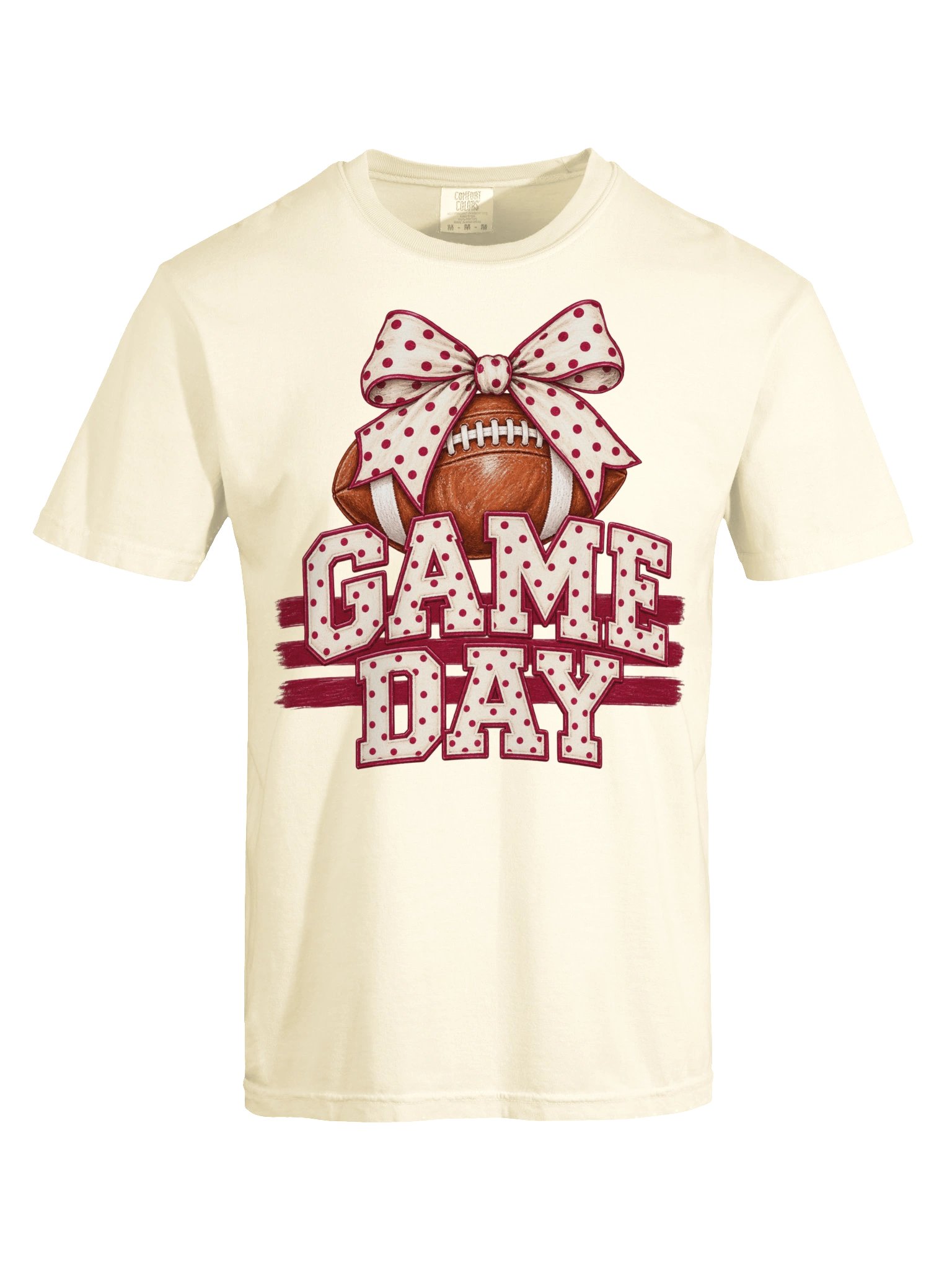 Preppy Game Day Football Shirt, Polka Dot Bow Game Day Comfort Colors® Tee, Football Mom Shirt, Cute Football Season Shirt, Tailgate Outfit product image (5)