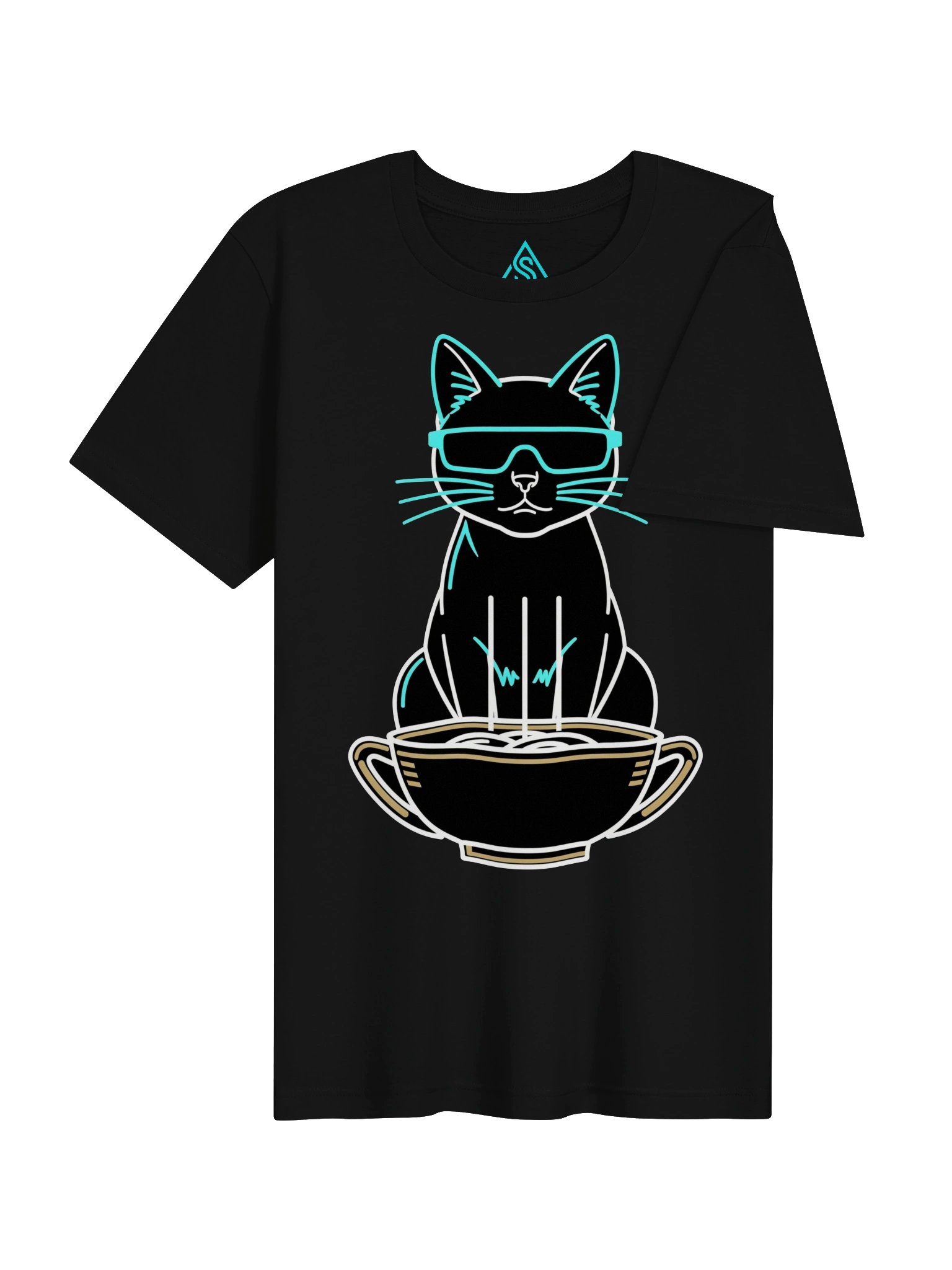 Neon Cat in a Cup Tee | Cyberpunk Cat T-Shirt | Black Unisex Streetwear product image (4)