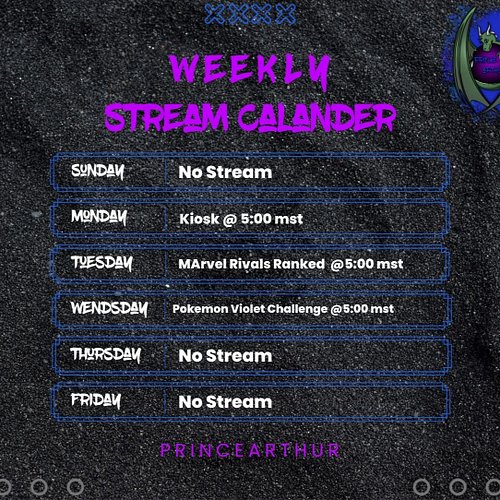 Stream schedule for the next week. Hope to see you there 🙂