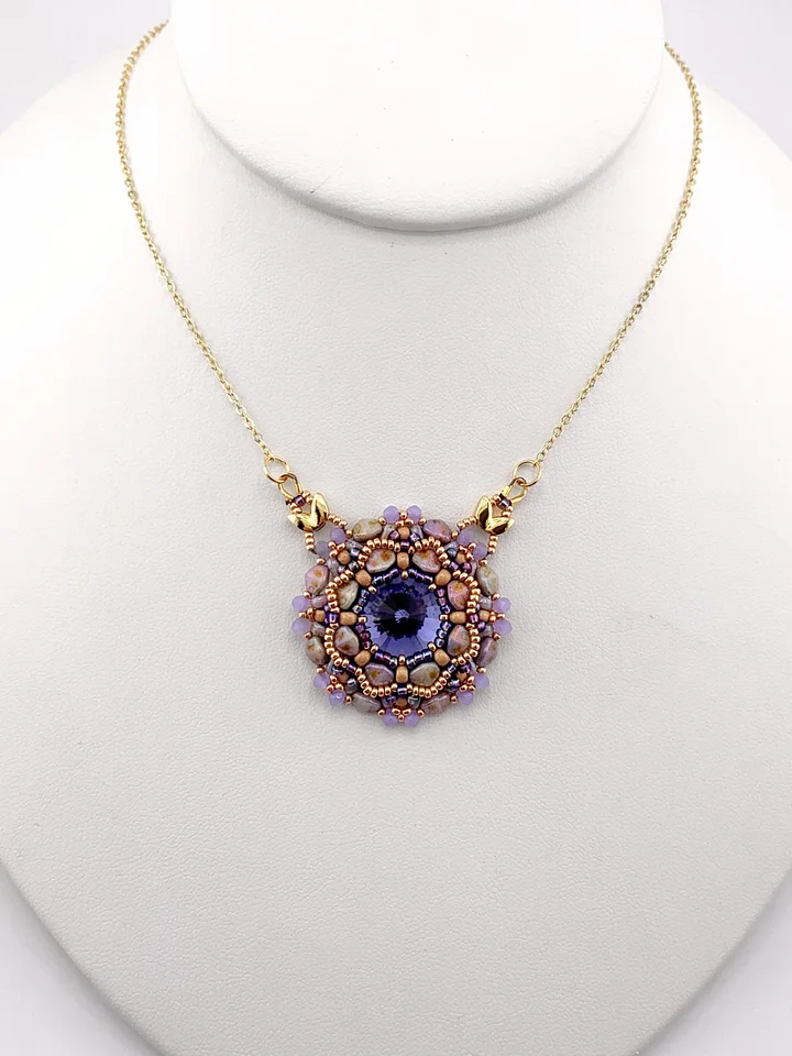 Twilight Bloom Beaded Crystal Pendant Necklace - Purple, Gold product image (1)