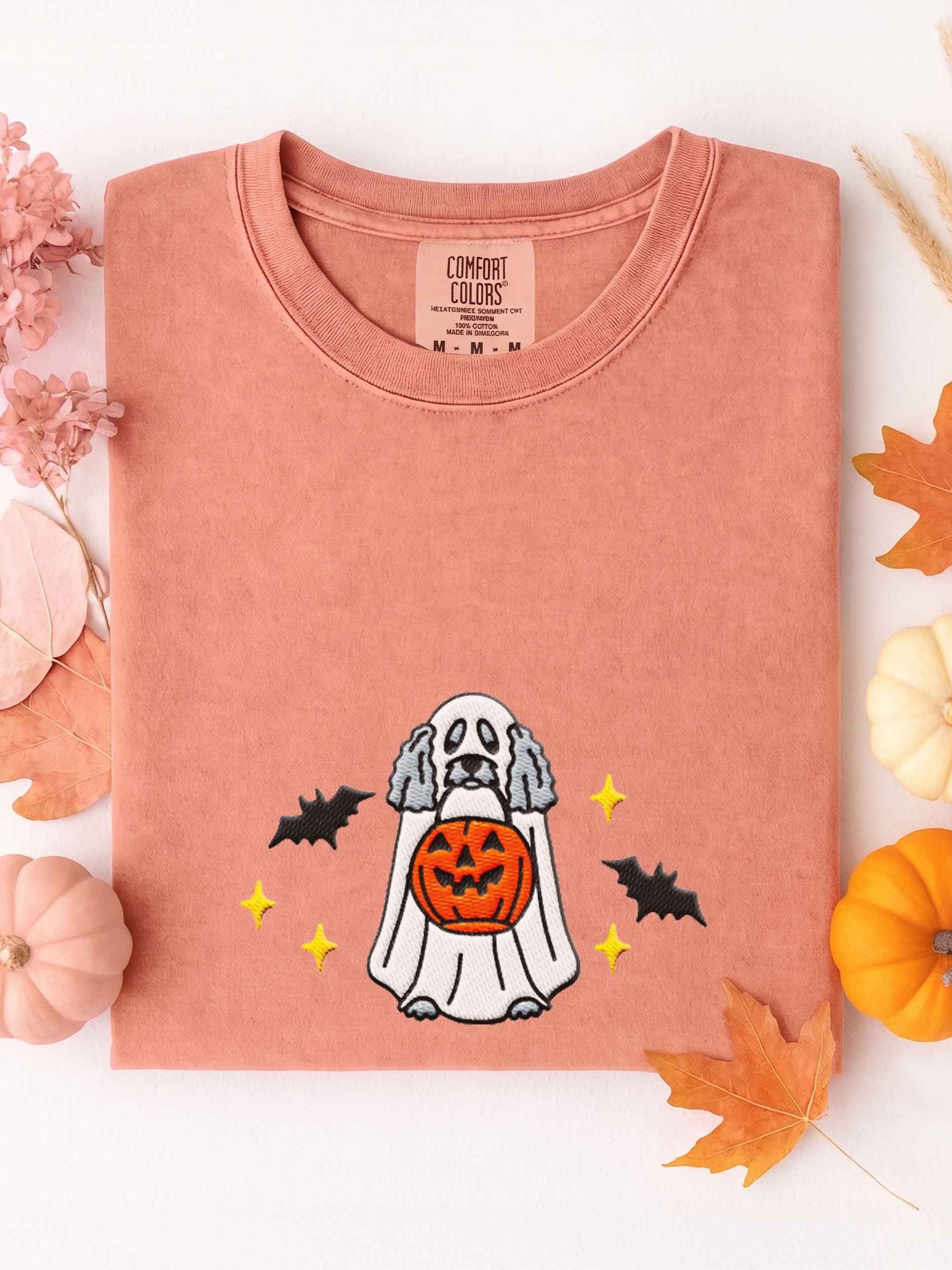 Halloween Miniature Poodle(Gray) Embroidered T-Shirt product image (1)