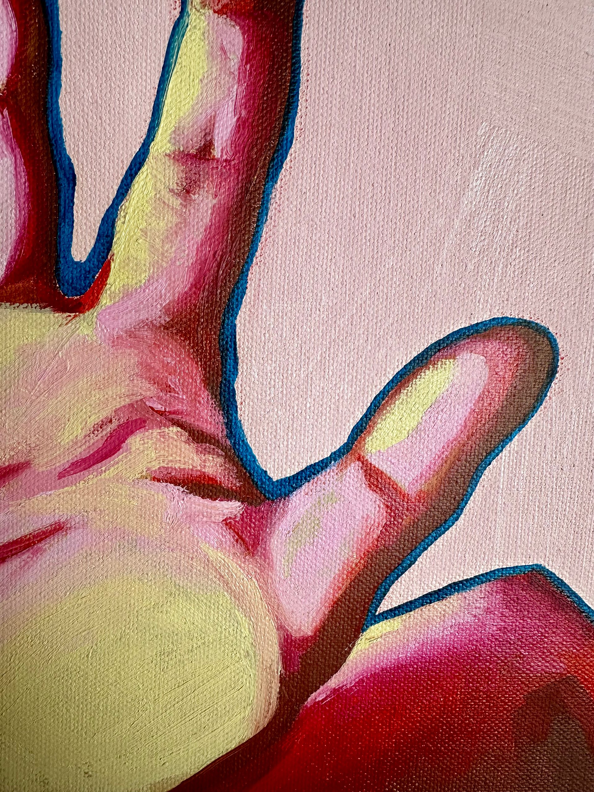 'a complete sentence’ hands on pink original oil on canvas painting product image (1)