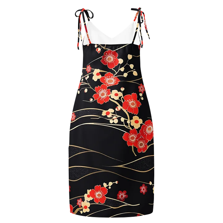 Japanese Sakura Wave Midi Slip Dress | Black Floral Chiffon Summer Dress product image (2)