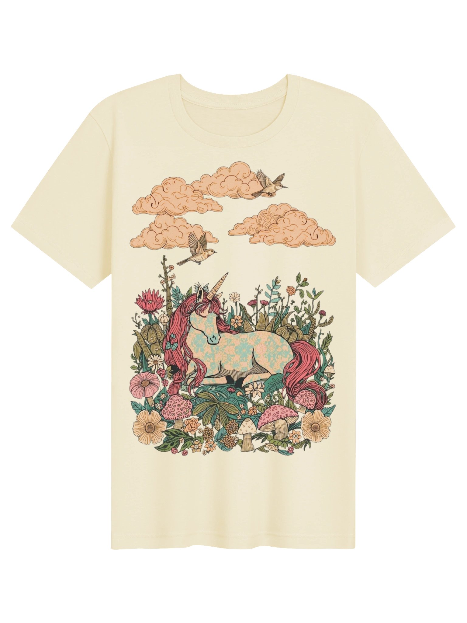 Retro Unicorn & Mystical Garden Tee, Nostalgic Fantasy Shirt product image (2)