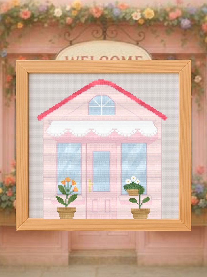 Pink Store Front Cross Stitch Pattern product image (1)