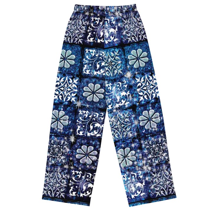 Blue Ice Crystals Motif Wideleg Pants product image (1)