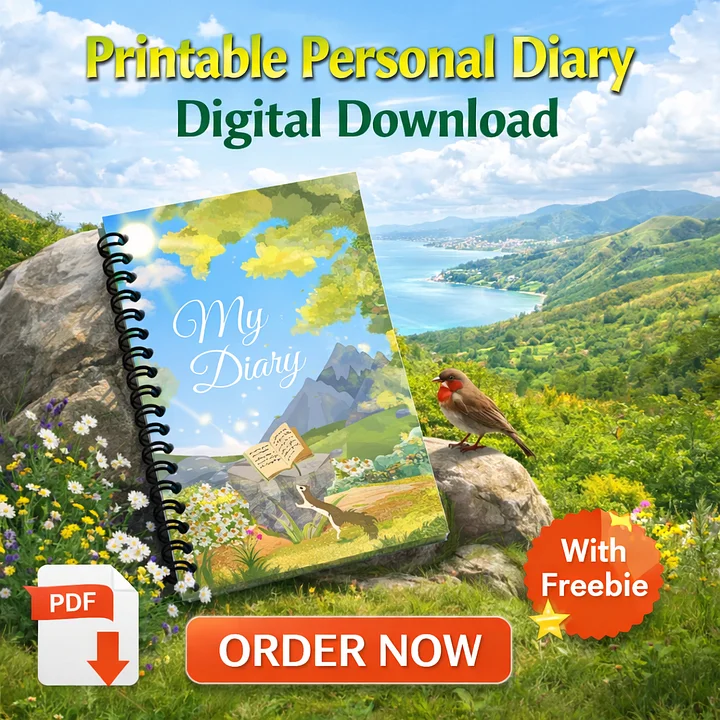 Printable Personal Diary | 1 Cover Page & 5 Distinct Interior Page Designs | Digital Download + Freebies product image (1)