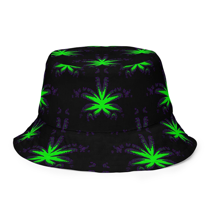 Cannabis Leaf Art Reversible Bucket Hat, Fun 420 Festival Weed Wear, Neon Green Orange Black Purple Raver Stoner Summer Fashion Accessory product image (2)