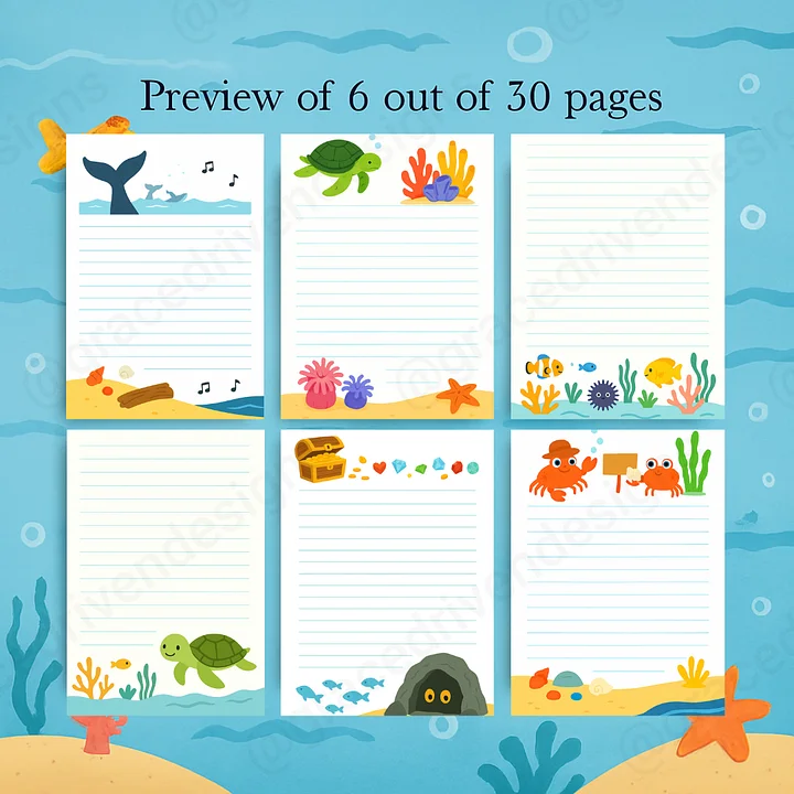 Ocean Friends Notebook for Kids | 30 Pages + Cover | Printable PDF | Instant Download + Freebies product image (2)