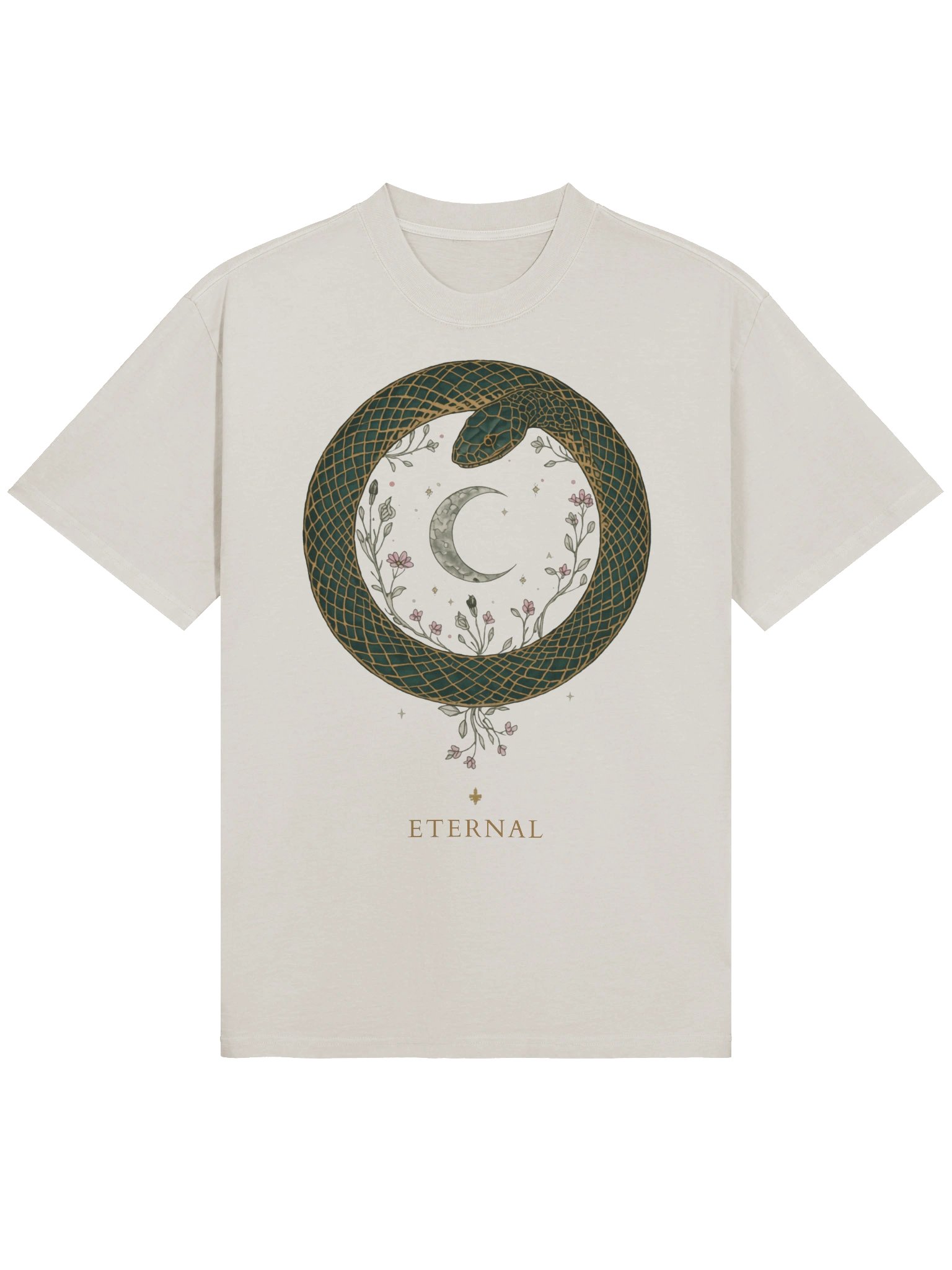 Ouroboros Serpent Moon Stars Floral Symbol of Eternity Mystical product image (1)