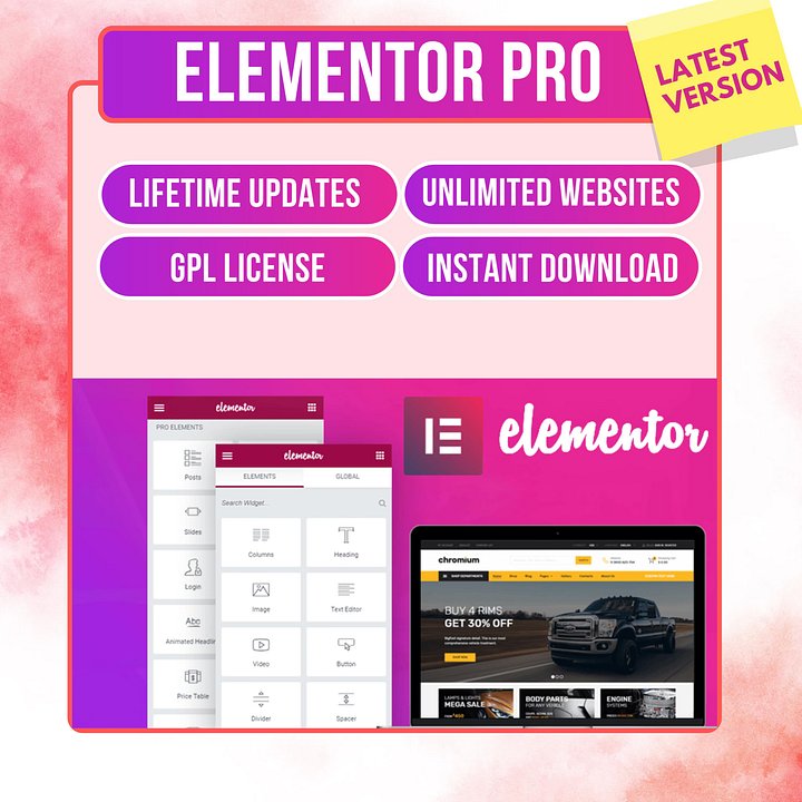 Elementor Pro - Latest Version | Lifetime Updates | Premium WordPress Page Builder Plugin | GPL License | Instant Delivery | Free Support product image (1)