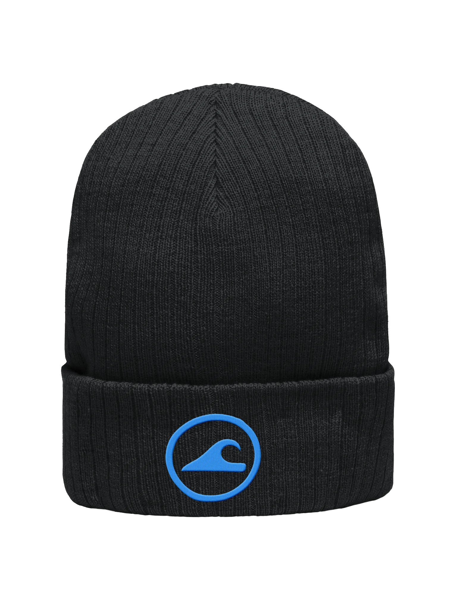 Embroidered Wave Rider Atlantis Ribbed Knit Beanie (Aqua) product image (1)