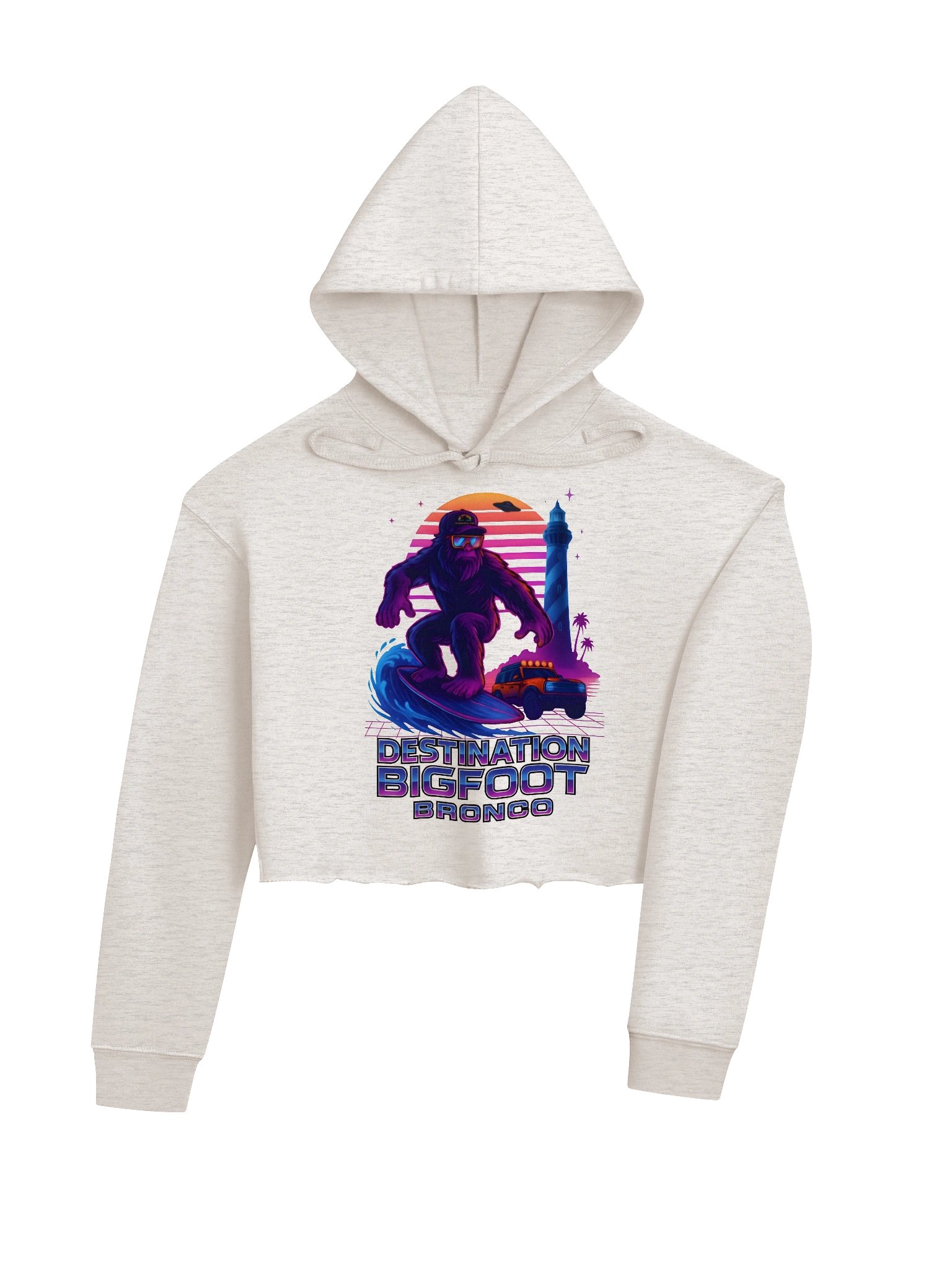 Destination Bigfoot Bronco Synthwave Bella+Canvas Fleece Women's Crop Hoodie (Multiple Colors Available) product image (35)